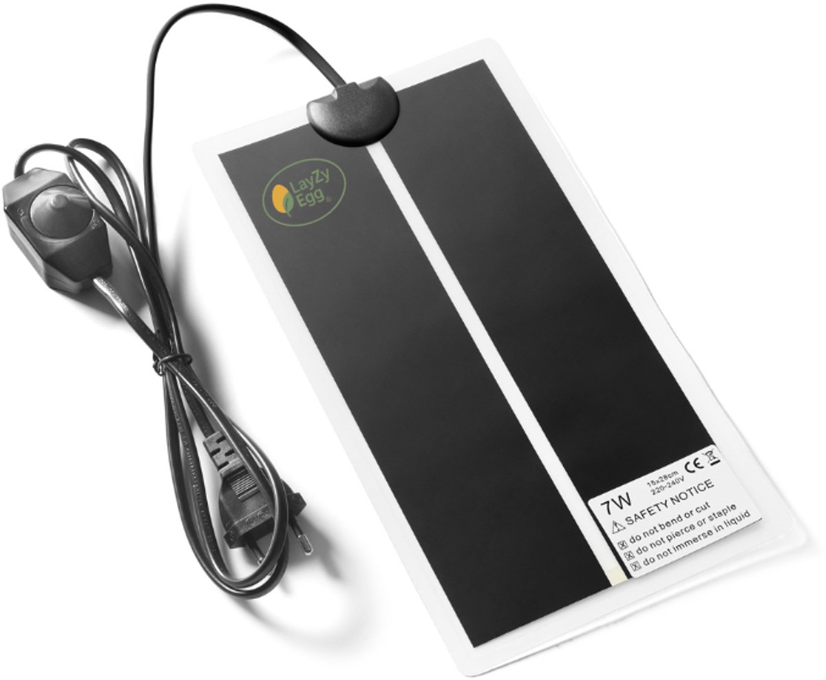 LayZyEgg® Warmtemat 7W 15x28 cm – Met Dimmer/Temperatuurregelaar – Voor Kuikens, Kwartels, Vogels, Reptielen & Amfibieën