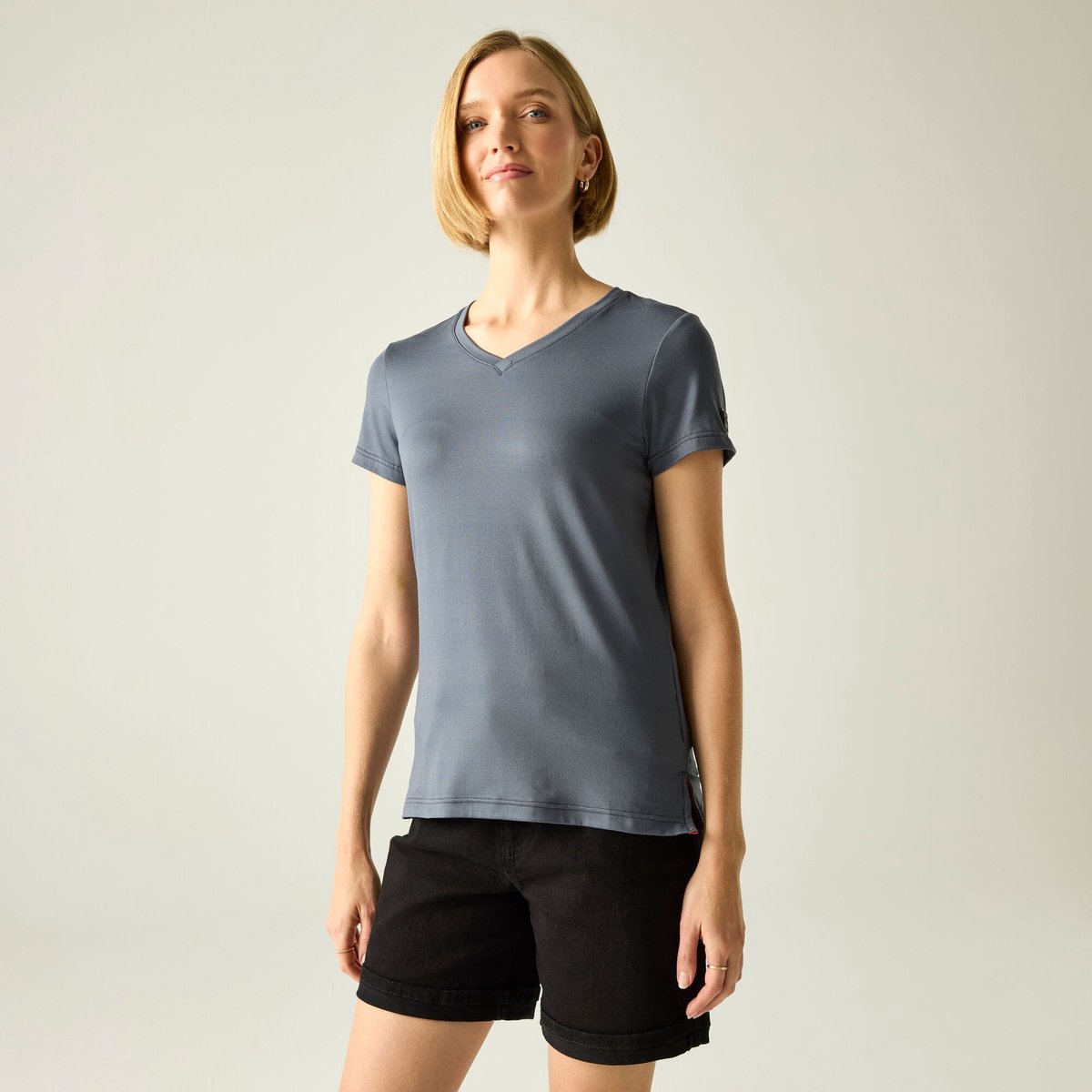 Dames Elkie T-shirt met V-hals en korte mouwen Grijs