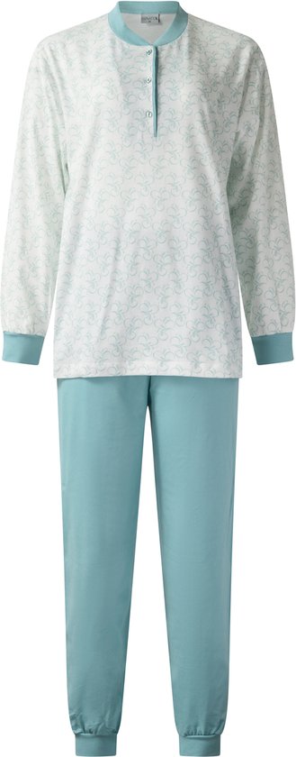 Lunatex - dames pyjama 124263 - all season pyjamaset - wit met blauw - maat M