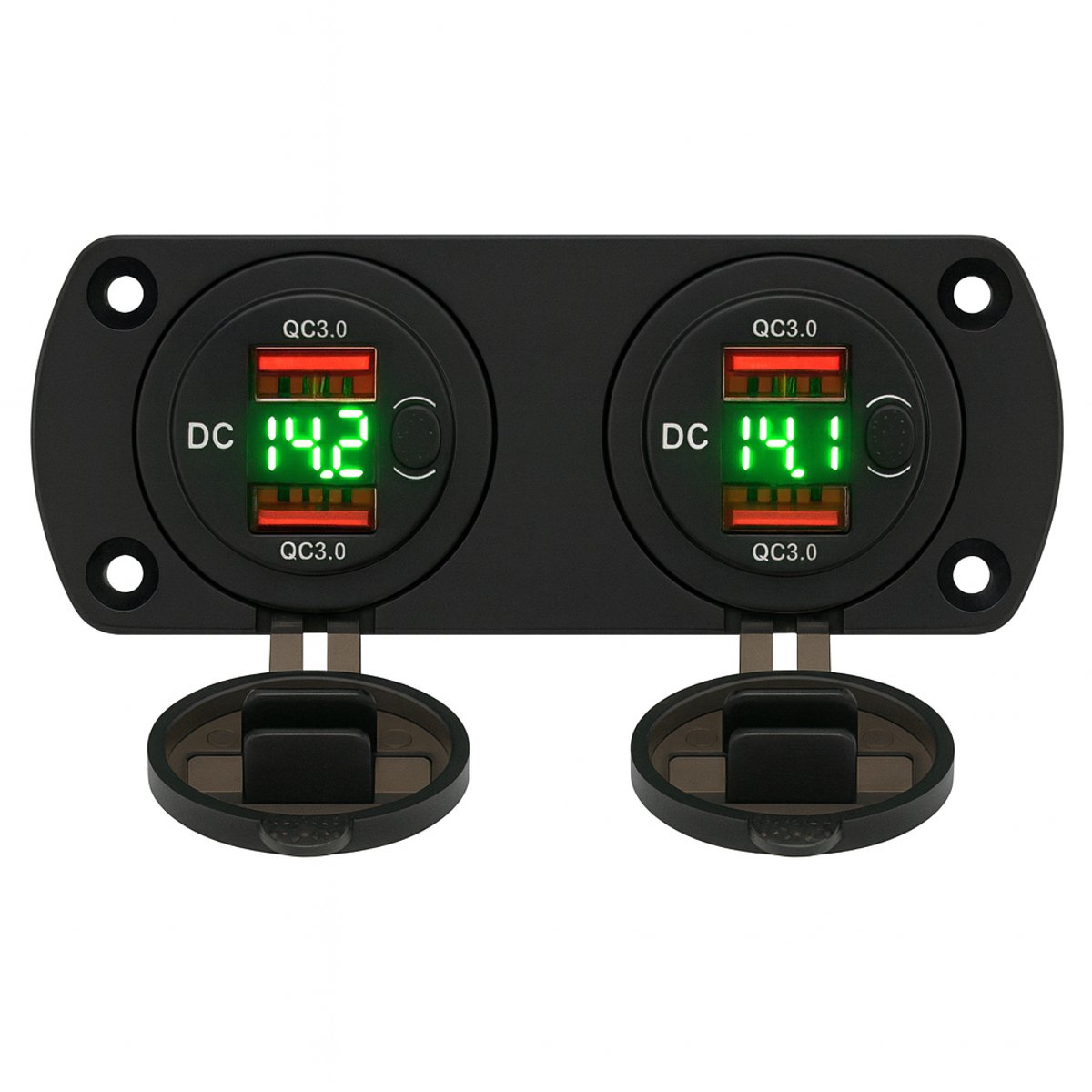 THAR Inbouw Voltmeter 12V met USB-C PD & QC3 - Groen