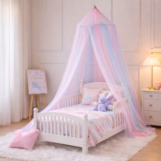 Regenboog Klamboe / Bedhemel voor Kinderkamer - Kinderbed, Peuterbed en Eenpersoonsbed - Hemeltje Speelhoek – Ø60 cm – Hoogte 260 cm – klamboe baby - klamboe 1 persoons - klamboe roze