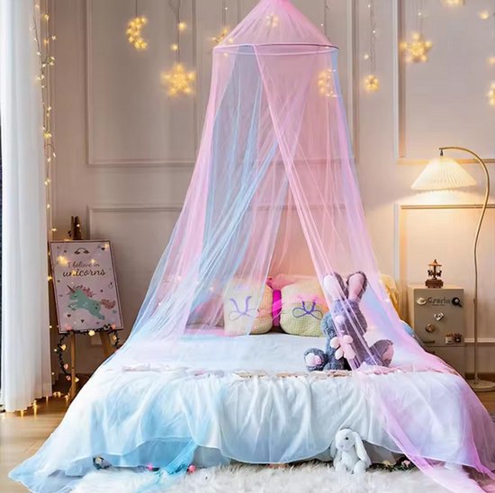 Regenboog Klamboe / Bedhemel voor Kinderkamer - Kinderbed, Peuterbed en Eenpersoonsbed - Hemeltje Speelhoek – Ø60 cm – Hoogte 260 cm – klamboe baby - klamboe 1 persoons - klamboe roze — afbeelding 3