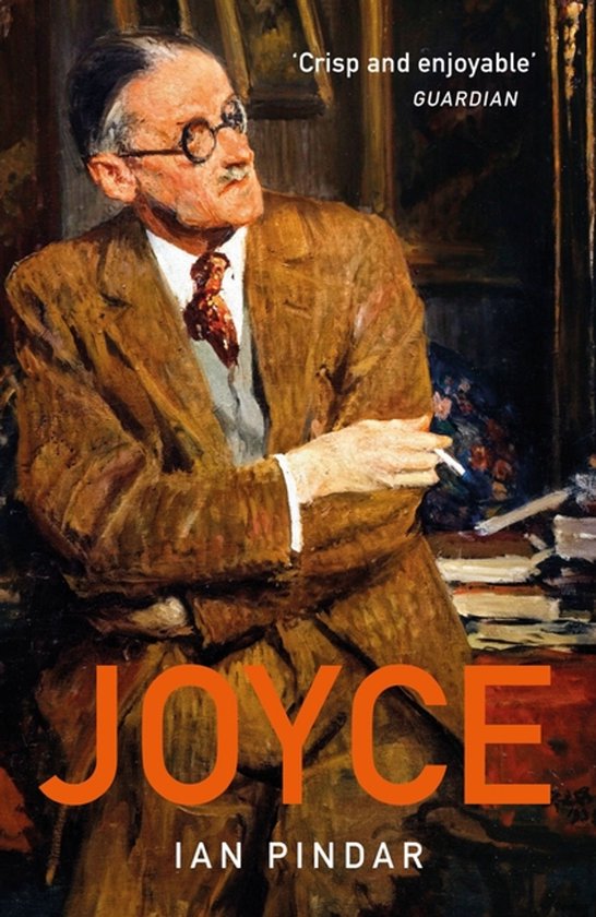 Couverture du livre "JOYCE" par Ian Pindar avec une peinture d'un homme portant des lunettes et un costume marron.