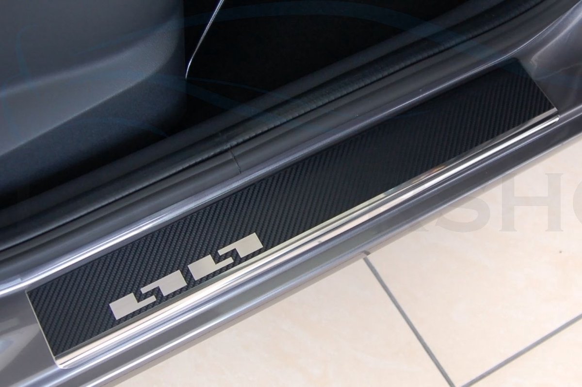 Instaplijsten rvs / carbon set tbv Citroen C4 CACTUS - model 2014-2020 pasvorm geborstelde dorpelset a 4 stuks tbv voor & achterdeurzijde L+R doorsills