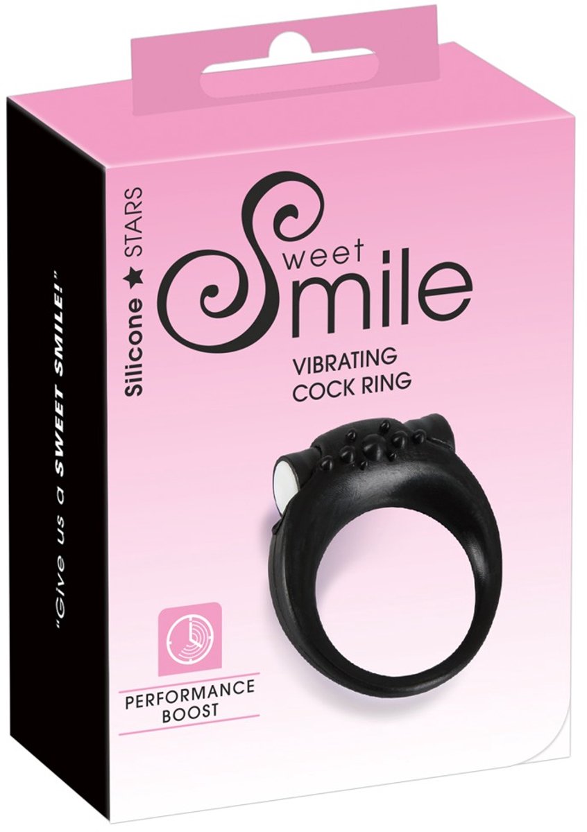 Sweet Smile – Vibrerende Cock Ring met Verwijderbare Vibratie Kogel voor Dubbel Stimulatie – Zwart