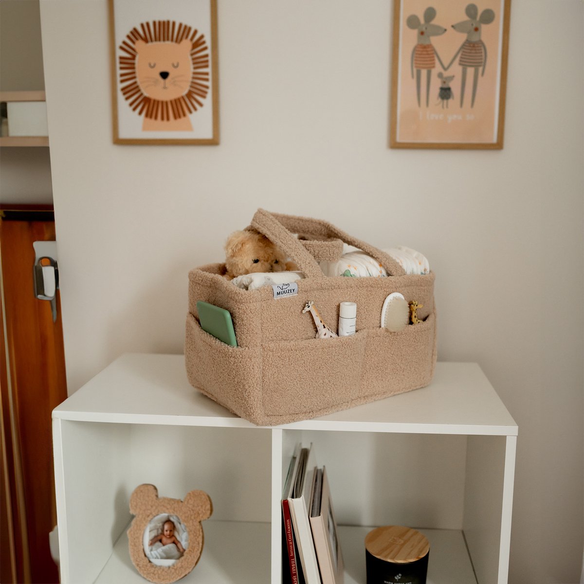 Muuzey Luiermandje - Teddy - Luiermand - Luiertas en Commodemandje - Babykameraccessoires - Opbergmand kinderkamer - Kraamcadeau - Babyshower thumbnail 6
