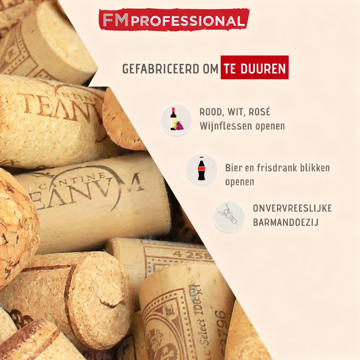 Kurkentrekker met hefboom en flesopenerfunctie FM Professional Dranken