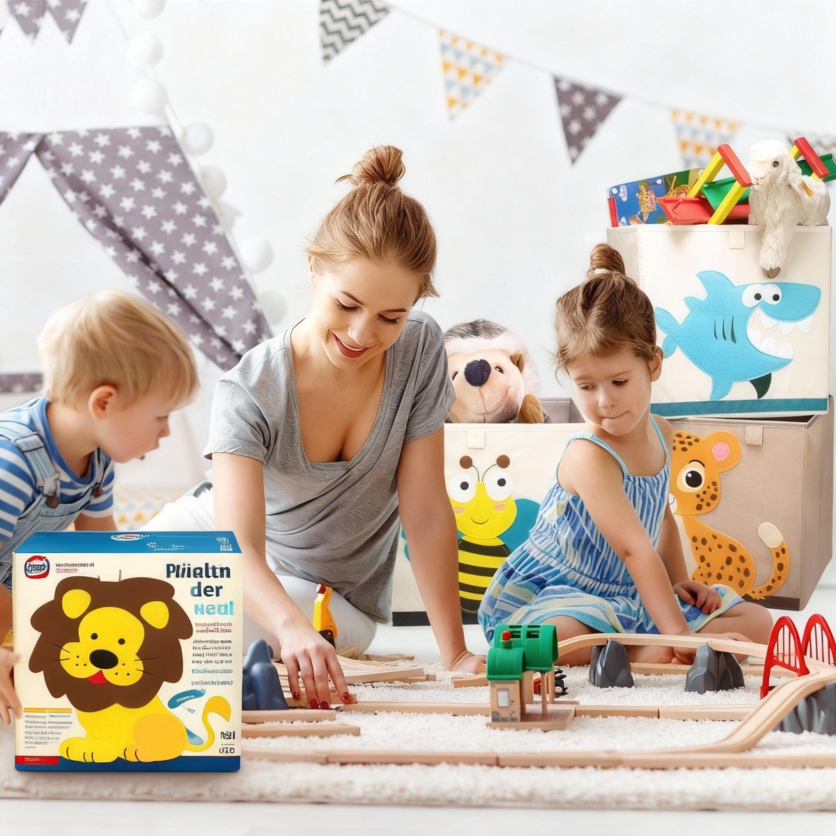 Opbergdoos van stof voor kinderen "haai" op donkere achtergrond, compatibel met Ikea Kallax Lifeney