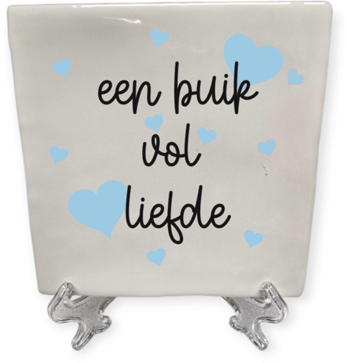 Spreuktegeltje, Tegeltje met tekst, Zwanger, Moederdag, As moeder, Babyshower, Cadeau, Tegeltje met tekst: Buik vol liefde, Jongen, Baby, XLX®