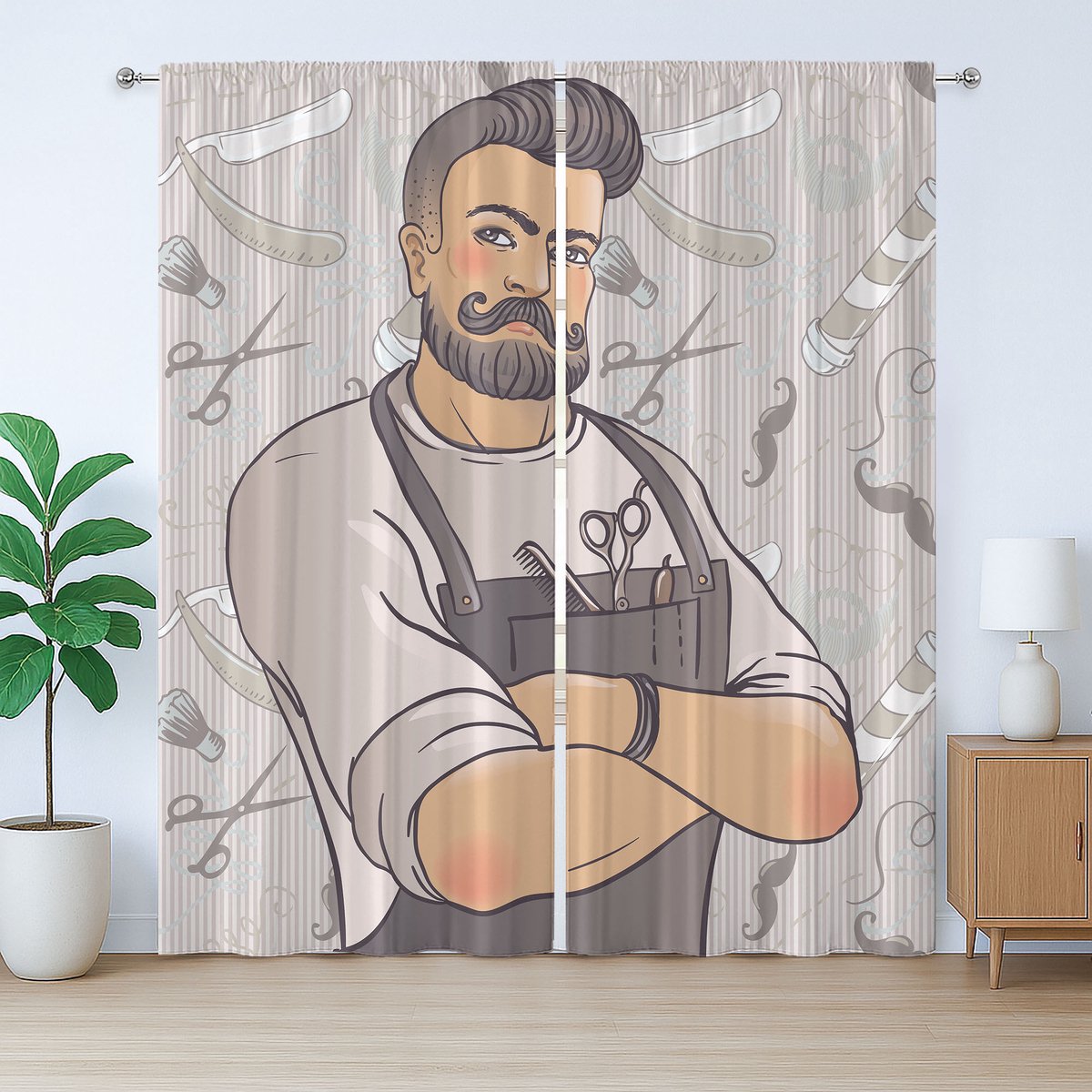 ABAKUHAUS Hipster Rustiek Gordijn, Gespierde Kapper, Universele Gordijnen met Bandjes, Lussen en Haken voor de Woonkamer, 280 x 260 cm, Taupebruin
