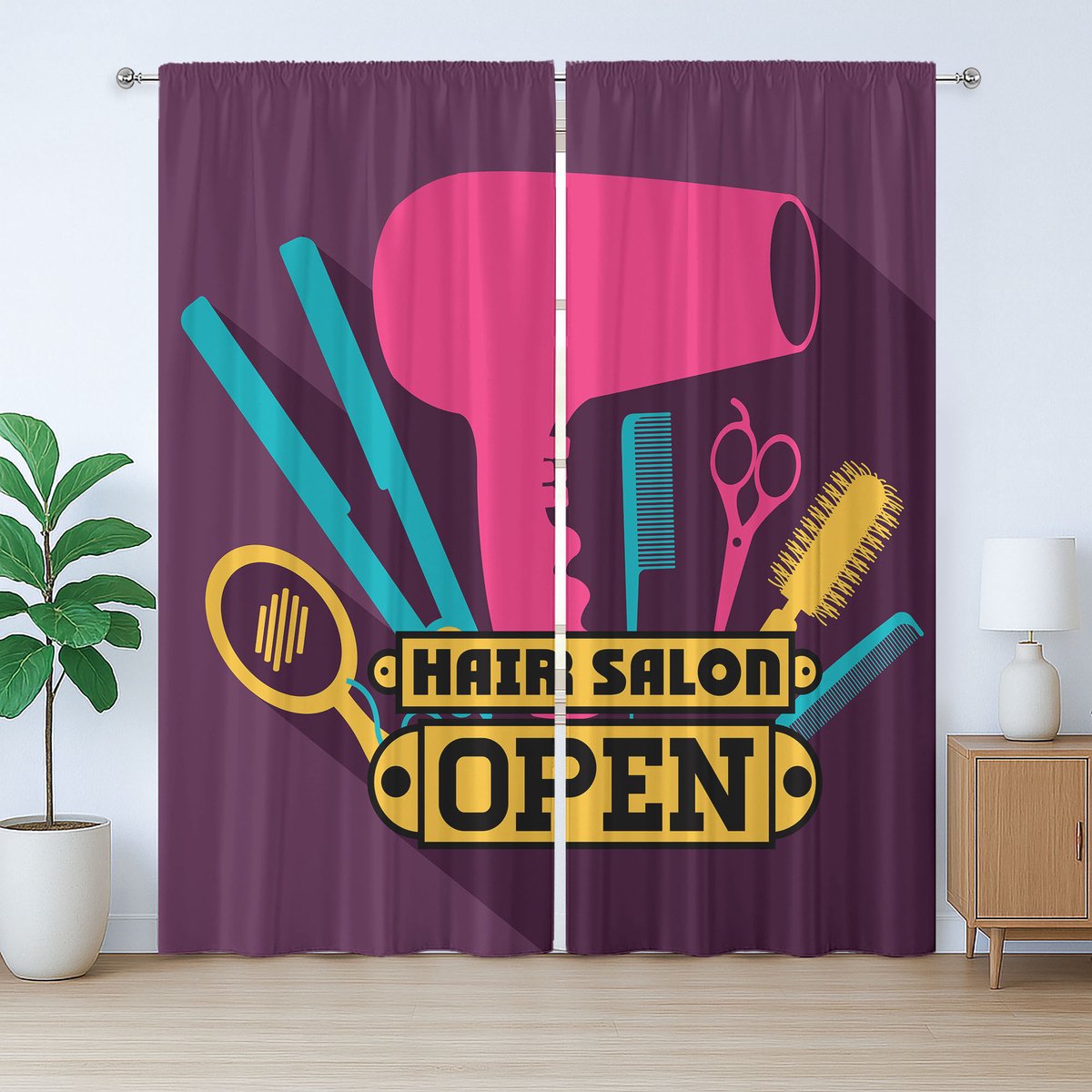 ABAKUHAUS Rustiek kappersgordijn, Haarstylingapparatuur, met lussen en haken voor de woonkamer, 280 x 260 cm, Meerkleurig