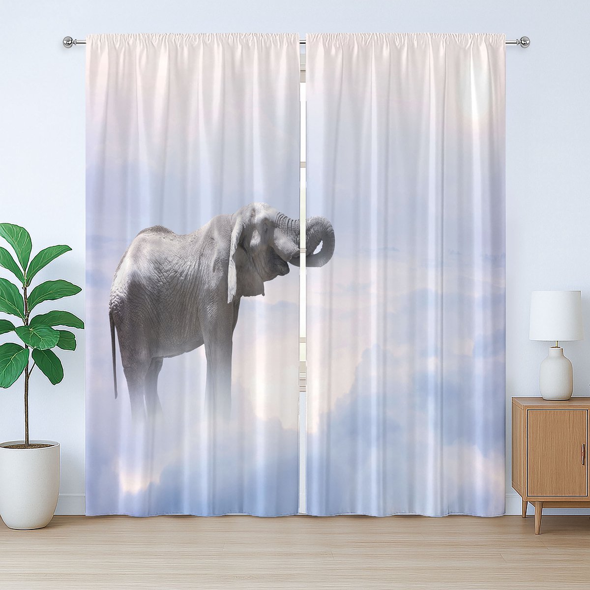 ABAKUHAUS Rustiek Gordijn met Olifantenmotief, Hemelse Vrijheid, Gordijn met Plooiing, Lussen en Haken voor de Slaapkamer, 280 x 260 cm, Grijsblauw