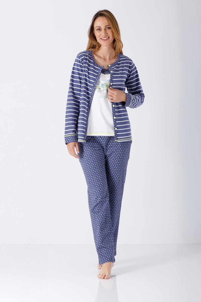 Hajo driedelig dames homewear-set - Blauw - Maat - 48/50