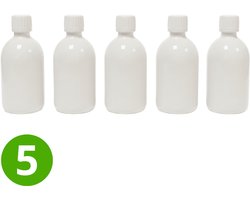 5x Lege Plastic Fles sirop 500ml PET - Wit - Rond - Met Witte Dop Food-Grade PE - 28ROPP - Garantiesluiting en met Schenktuit - ALPHA - BPA vrij - Navulling voor Reisflesjes - Plastic Flessen Navulbaar - Lekvrij - Hervulbaar - Herbruikbaar