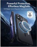 Zwarte ESR Classic Hybrid MagSafe-hoes met Magneet. 3x militaire bescherming. Glanzende MagSafe-ring op de achterkant.