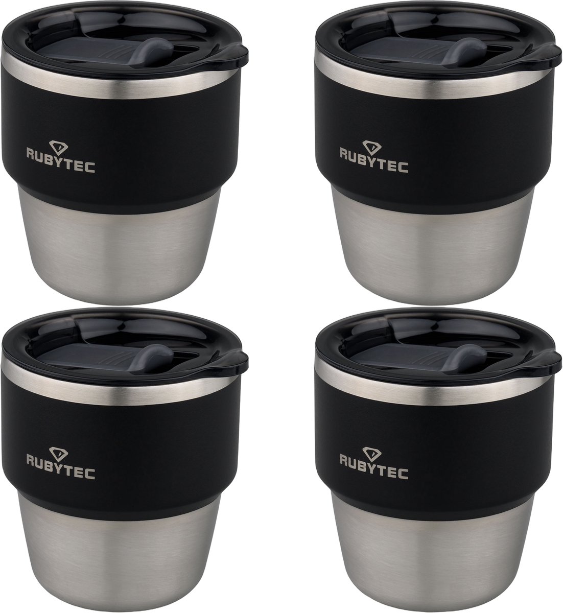 Rubytec Shira Dailyshot Beker 175ml 4-Pack - Thermosfles - Black
