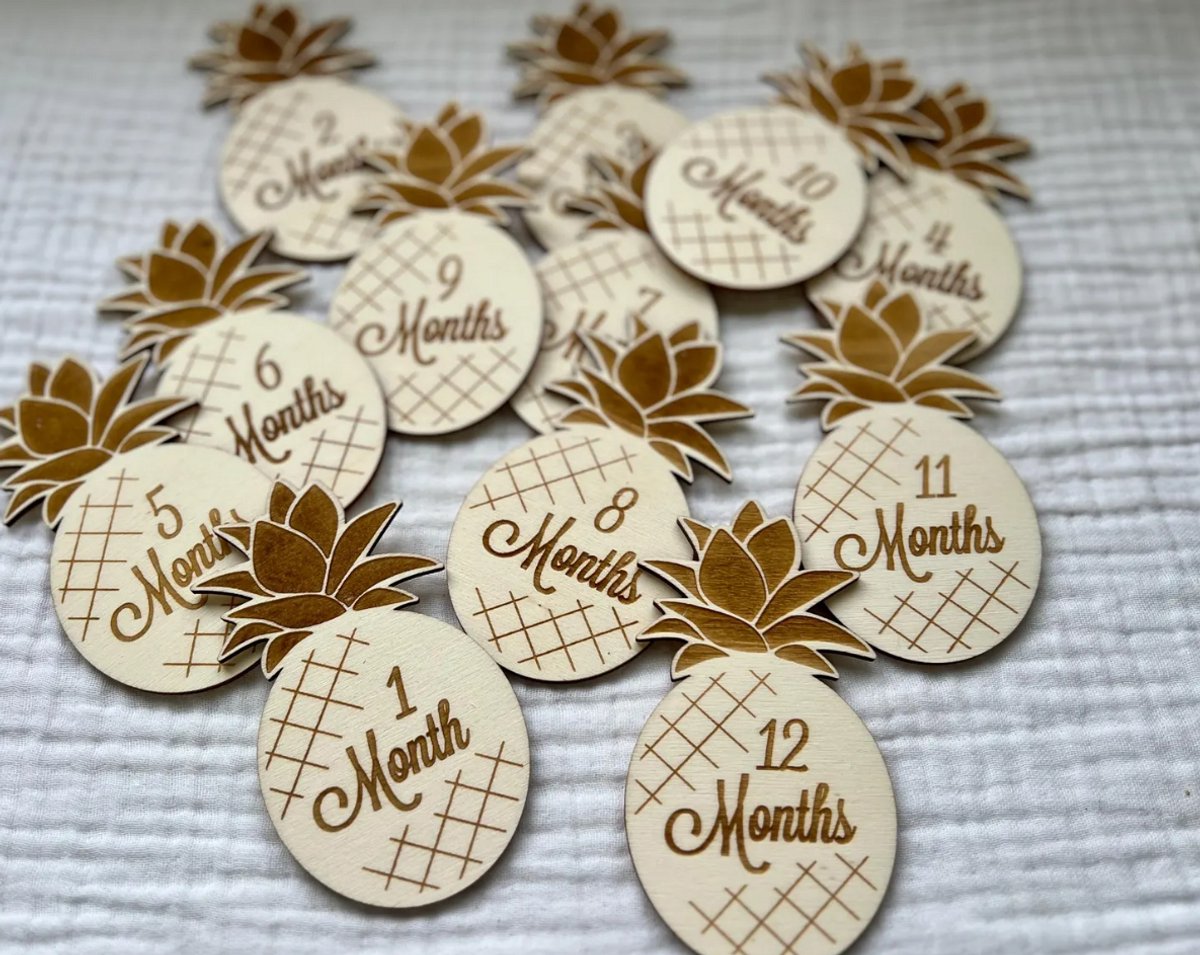 Ananas Baby Mijlpaalschijfjes – Houten Fotoprops voor Maandelijkse Babyfoto’s | Baby Mijlpaalkaarten | Newborn Accessoire | Kraamcadeau | Babyshower Cadeau