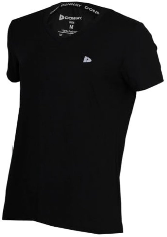 Zwarte Donnay sportshirt met korte mouwen en V-hals, met logo op de borst.