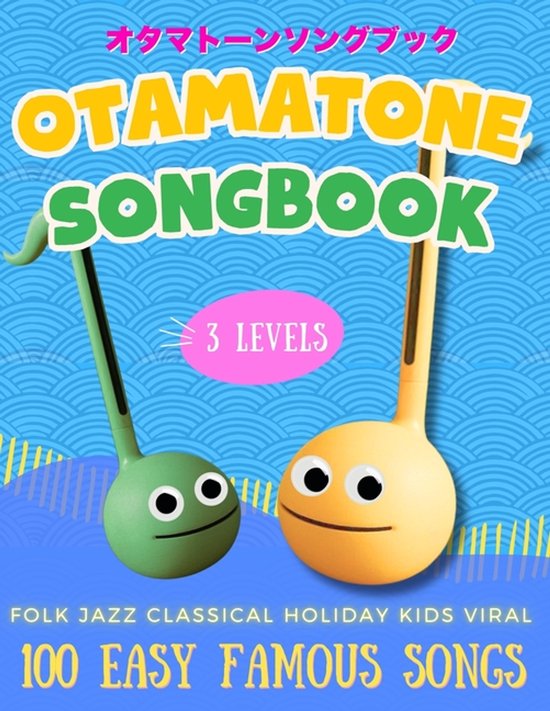 Otamatone Songbook met 3 niveaus, 100 makkelijke liedjes, in groen en geel.