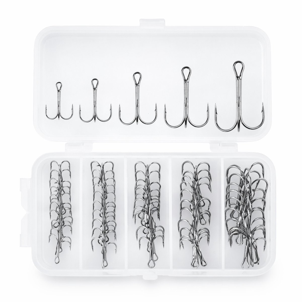 S&D | Hengelsport dreggen set - 5 maten 50 Stuks - Zilver Carbonstaal - Incl. opbergdoosje