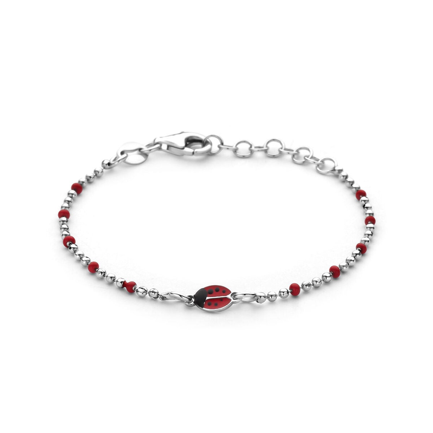 Zilver gerhodineerde armband emaille lieveheersbeestjes 13 + 3 cm - 1341616