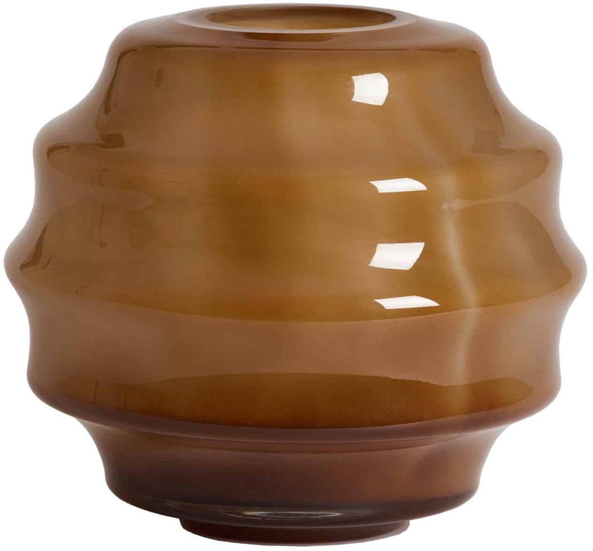 Vaas Nayoro - Glanzend Amberbruin - Ø32.5x29cm - Glas - Modern - Bloemenvaas - Woondecoratie - Decoratieve vaas voor woonkamer of slaapkamer - Moederdag - Moederdag cadeautje - Moederdag cadeau voor mama