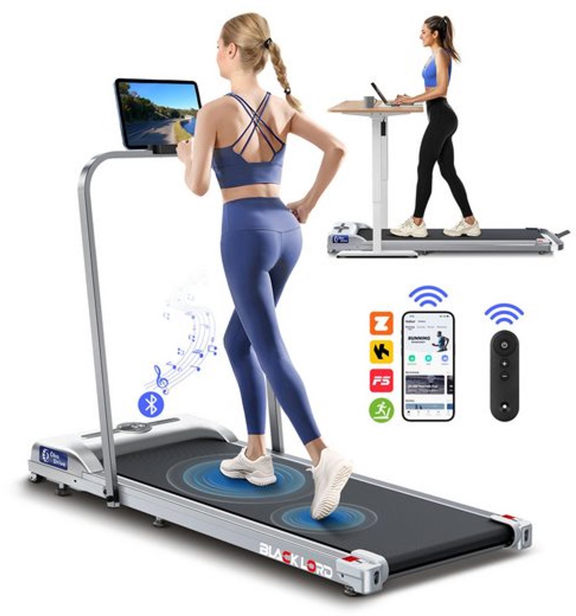 BLACK LORD MS2 - 4-in-1 loopband - 16 km/h & 3,2 PS motor - 9% helling - Bluetooth luidspreker - Inklapbaar tot 140 kg