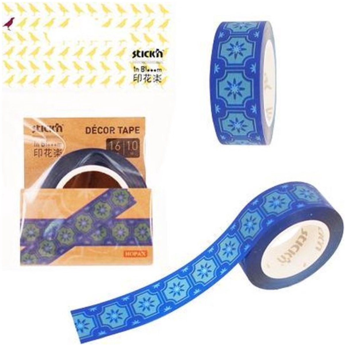 Stick'n Washi tape - Blauw - 16mm breed - 10 meter rol - mandala print