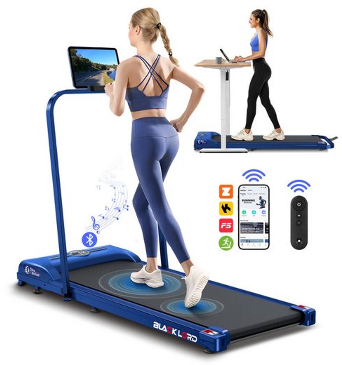 BLACK LORD MS2 - 4-in-1 loopband - 16 km/h & 3,2 PS motor - 9% helling - Bluetooth luidspreker - Inklapbaar tot 140 kg