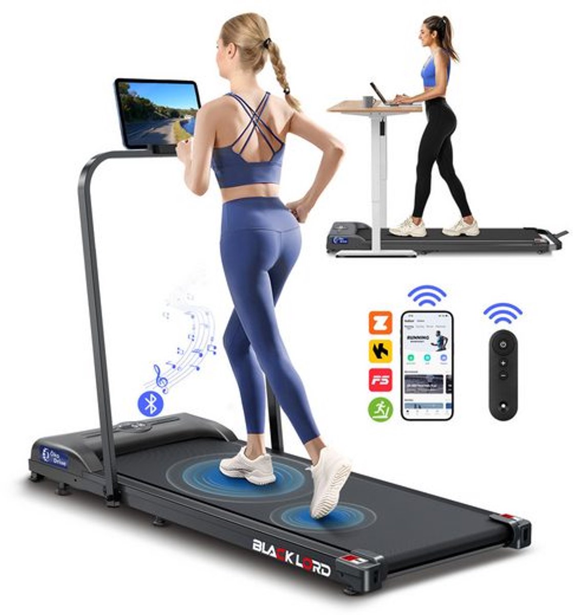 BLACK LORD MS2 - 4-in-1 loopband - 16 km/h & 3,2 PS motor - 9% helling - Bluetooth luidspreker - Inklapbaar tot 140 kg