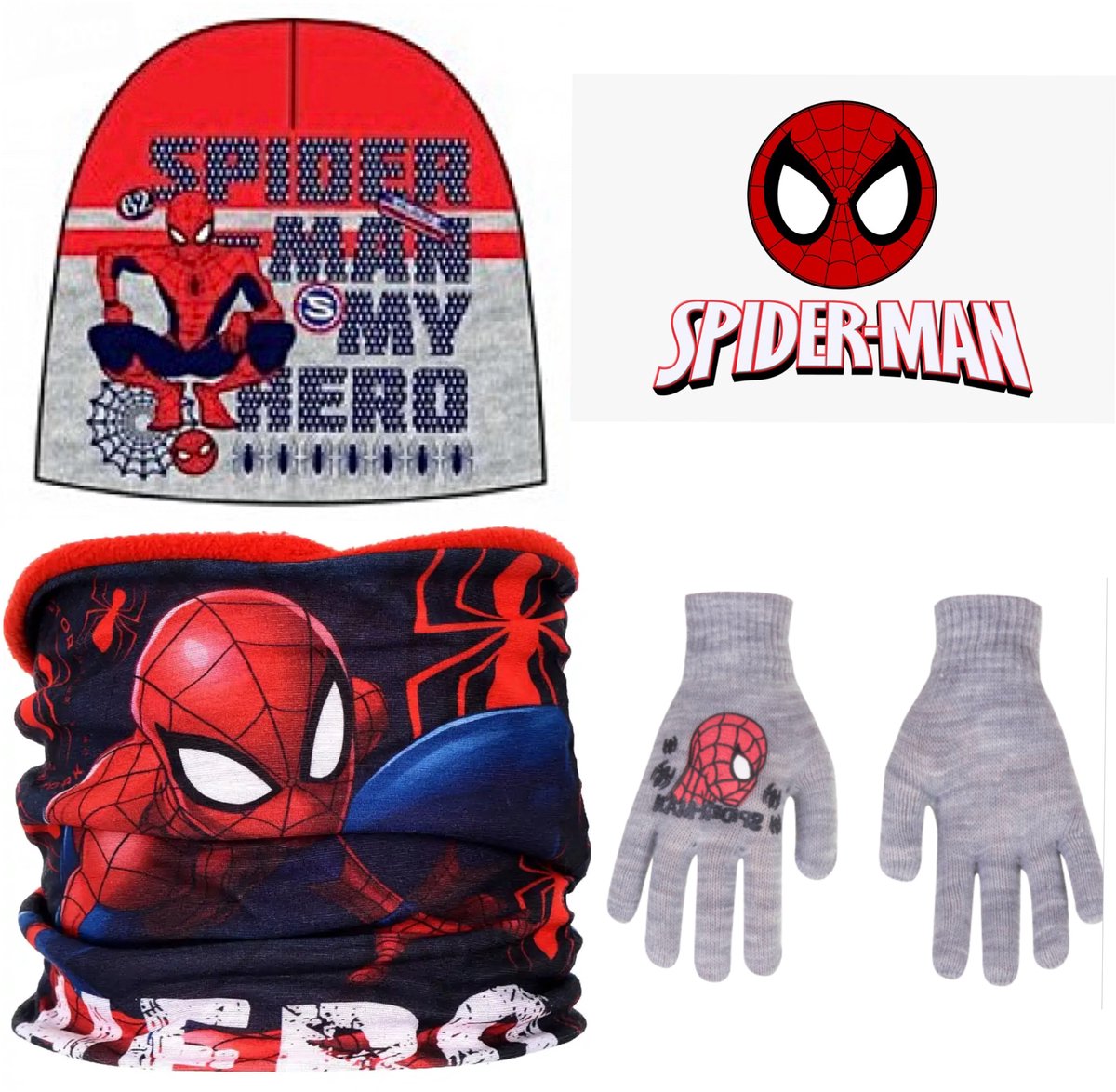 Marvel Spiderman Set - Muts + Colsjaal + Handschoenen - Maat 52 cm - ± 3-5 jaar