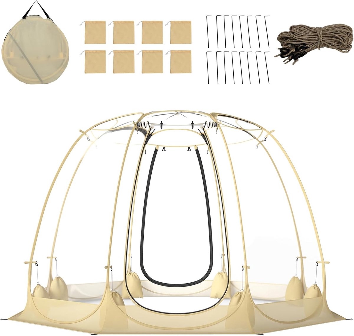 KOMFOTTEU Pop-up bubbel tent, transparante PVC tent voor 5-6 personen, koepeltent eenvoudig te monteren, weerbestendige schuilplaats voor sportevenementen en kamperen, kampeertent met draagtas, 265 x 265 cm