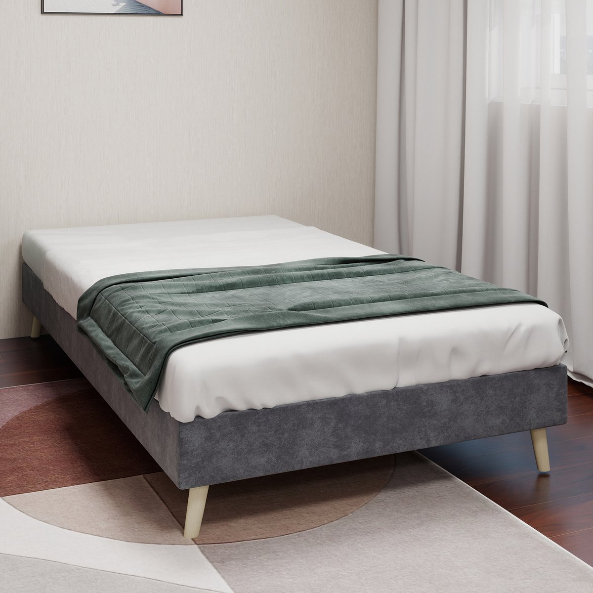 Wishdor Bedframe – 90 x 200 cm – Stevige Constructie – Stof en Metaal Grijs – Modern Minimalistisch Ontwerp – Eenvoudige Montage – Flexibele Plaatsing – Geschikt voor Standaard Matras