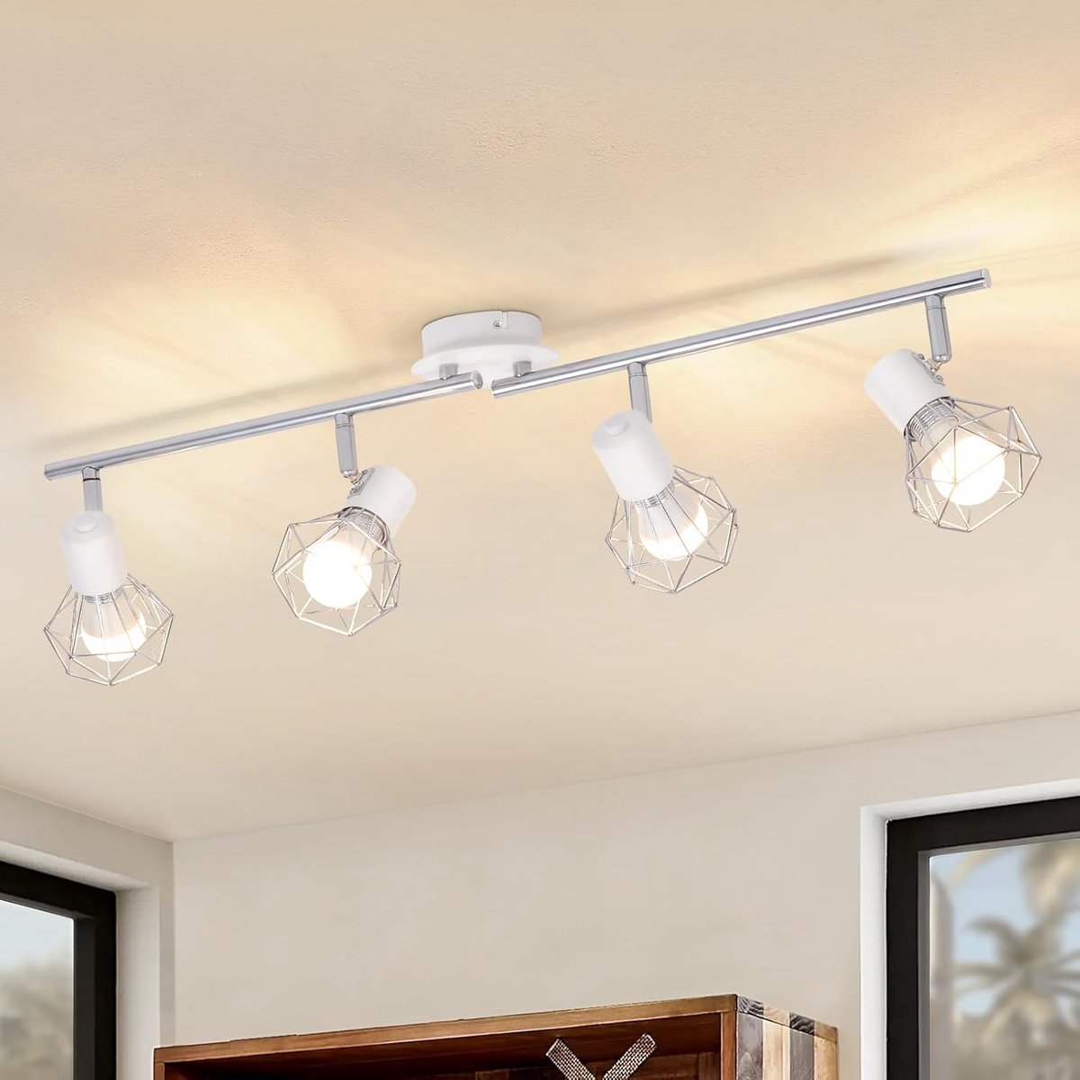 Glitzerlife - Plafondspot Plafondlamp - 4xE14 fitting - Draaibaar en Kantelbaar - Opbouwspots Industrieel Metaal - Ø70cm - Zwart