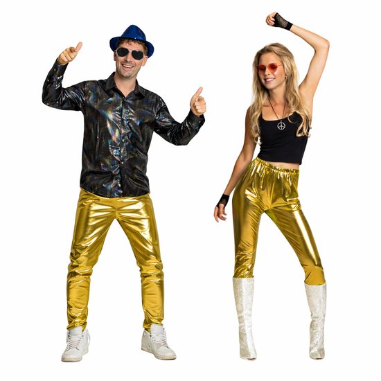 Partychimp Gouden Legging Broek Disco Broek Heren Disco Broek Dames Disco outfit Carnavalskleding Heren Carnavalskleding Dames Carnaval Foute Party Glanzende Legging Jaren 80 & 90 Kostuum - Polyester - Goud - Unisex - Maat L/XL