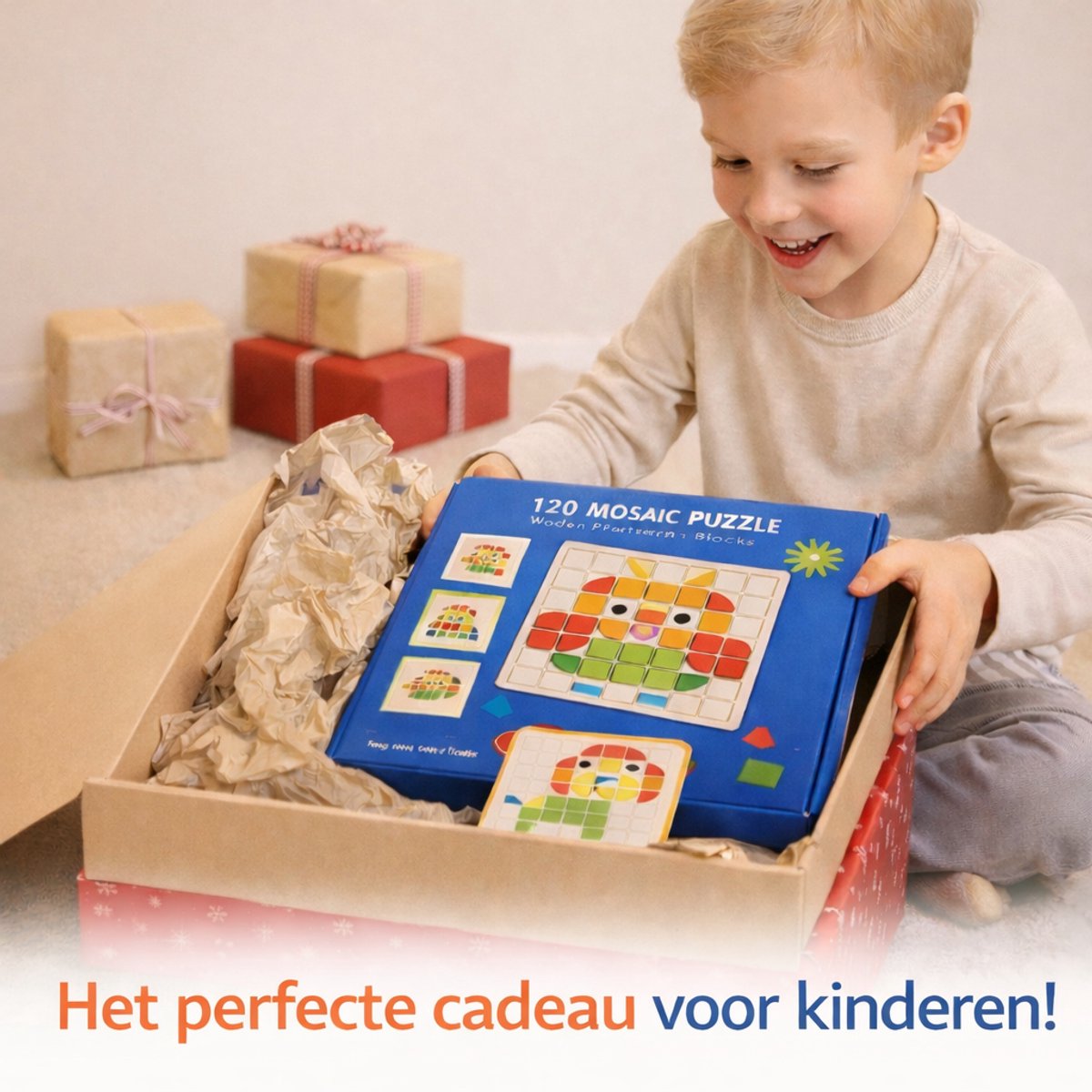 Houten Mozaïek Puzzel 120 Stuks - Montessori Speelgoed - Educatief Speelgoed - Vanaf 3 Jaar – 120 Stuks – Motoriek & Creativiteit - Inclusief Voorbeeldkaarten - Cadeau Tip — afbeelding 5