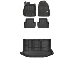 Frogum ProLine Complete Set: Luxe Rubberen Automatten + Kofferbakmat - Geschikt voor Ford Fiesta Mk7 Hatchback 2008-2012 - Bevestigingsafstand 25,5 cm - Voor kofferbak met organizer - Geurloos TPE - Zwart