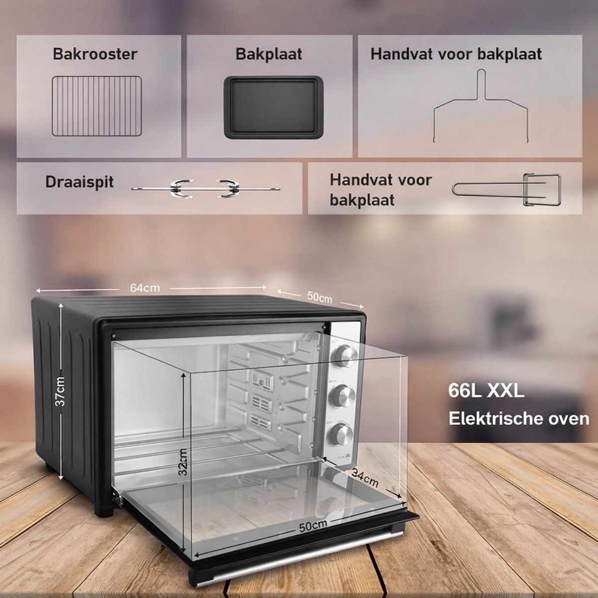 MAGICFOX Elektrische Oven -66L-6 Hetelucht kookstanden-Vrijstaande ovens-Instelbare Temperatuur-Automatische Uitschakeling- Zwart – foto 6