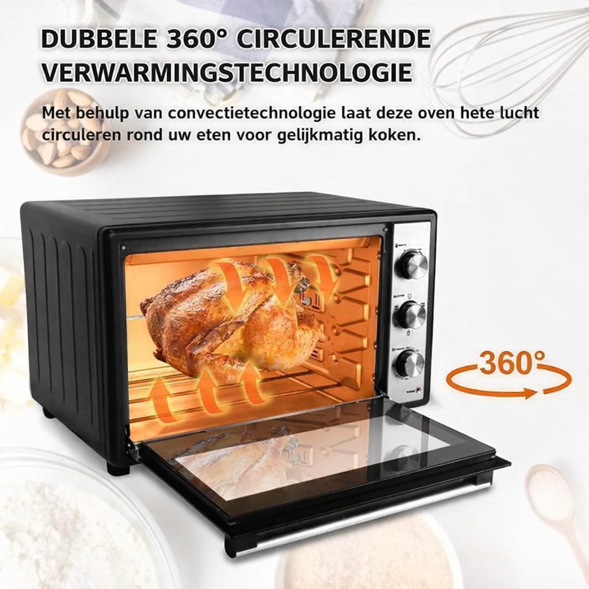 MAGICFOX Elektrische Oven -66L-6 Hetelucht kookstanden-Vrijstaande ovens-Instelbare Temperatuur-Automatische Uitschakeling- Zwart – foto 3