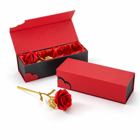 Foto: Gouden roos rood in luxe geschenkverpakking bloemen verjaardagscadeau moederdag liefde rood kerstmis valentijnscadeau inclusief giftbox