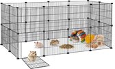Metalen kooi voor cavia's, geschikt voor binnen en buiten, 142x72x72 cm, konijnenren, draadgaas met deur, antislipmatjes en kabelbinders, verblijf voor kleine dieren (zwart) NAIZY