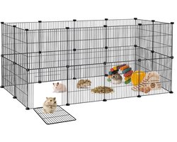 Metalen kooi voor cavia's, geschikt voor binnen en buiten, 142x72x72 cm, konijnenren, draadgaas met deur, antislipmatjes en kabelbinders, verblijf voor kleine dieren (zwart) NAIZY