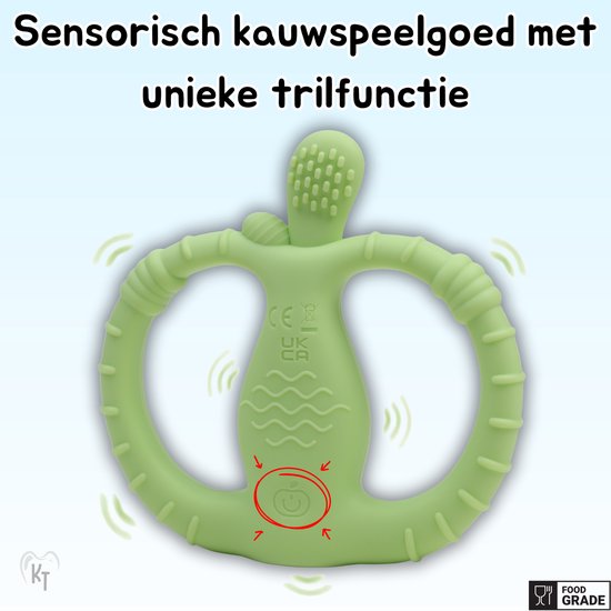 KT BuzzyBite Appel - Bijtring - Elektrisch - Rust & verlichting bij doorkomende tandjes - Vibrerend - 10 trilstanden - baby speelgoed- Bijtketting - Montessori speelgoed - Bijtspeelgoed - Baby - Bijtringen - Siliconen Bijtring - sophie de giraf — afbeelding 3