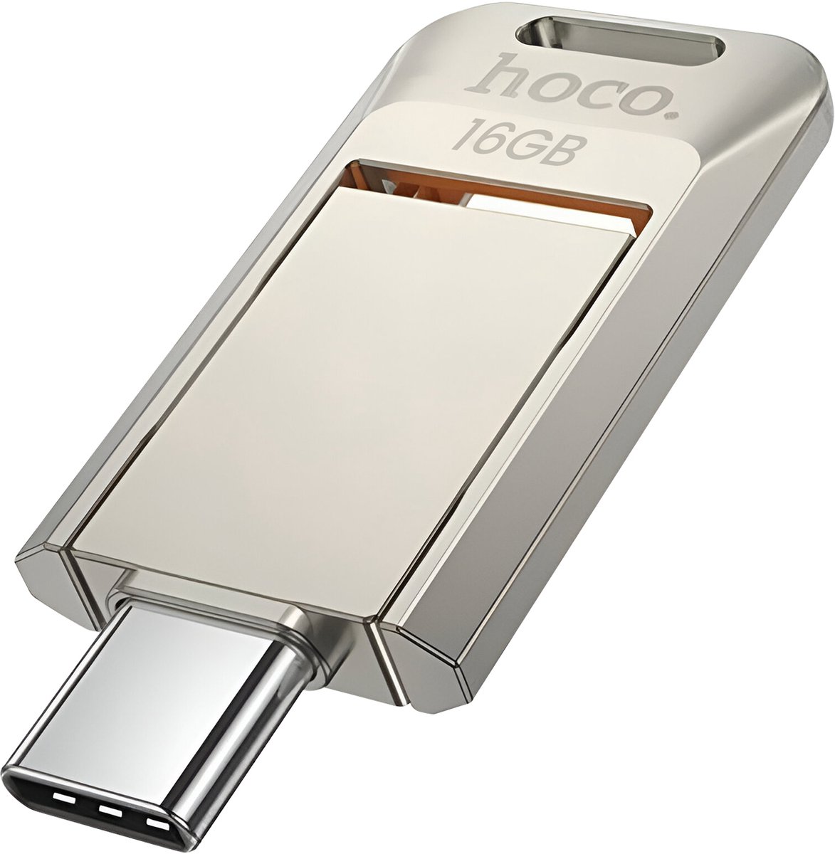 Hoco, USB / USB-C Stick 16GB voor Snelle Overdracht 150MB / s met Draaibaar Ontwerp, Zilver