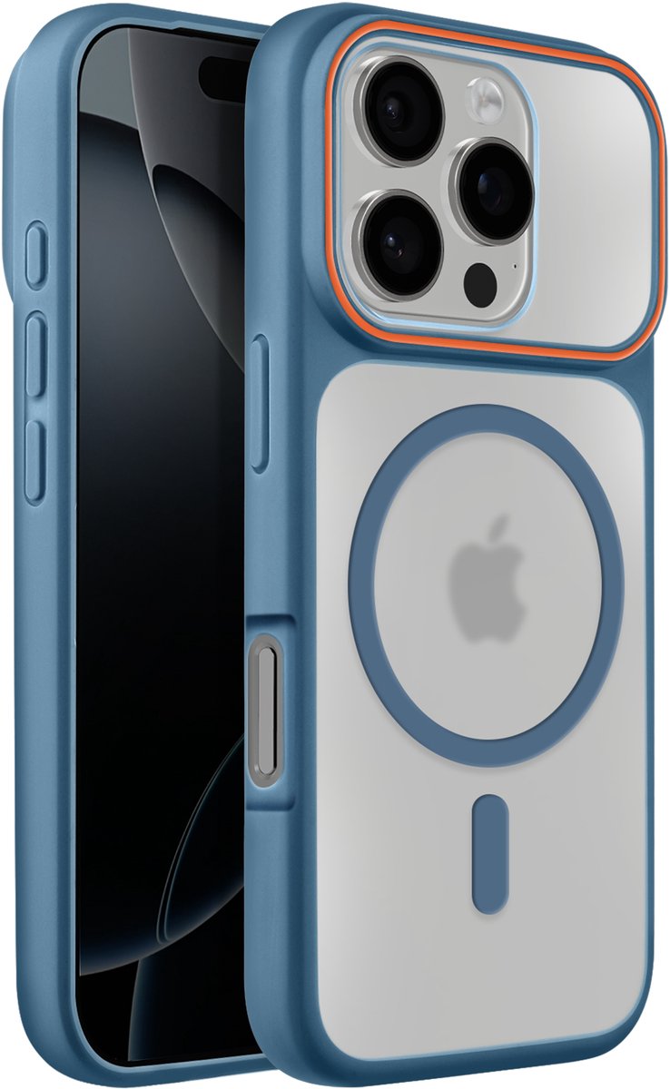 Avizar MagSafe hoesje Geschikt voor Apple iPhone 16 Pro, bi-materiaal, harde achterkant, Donkerblauw