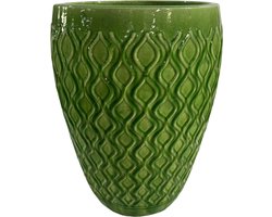 Grote buitenpot PHENIX 32x40cm appelgroen, handgemaakt van geglazuurd terracotta, vorstbestendig