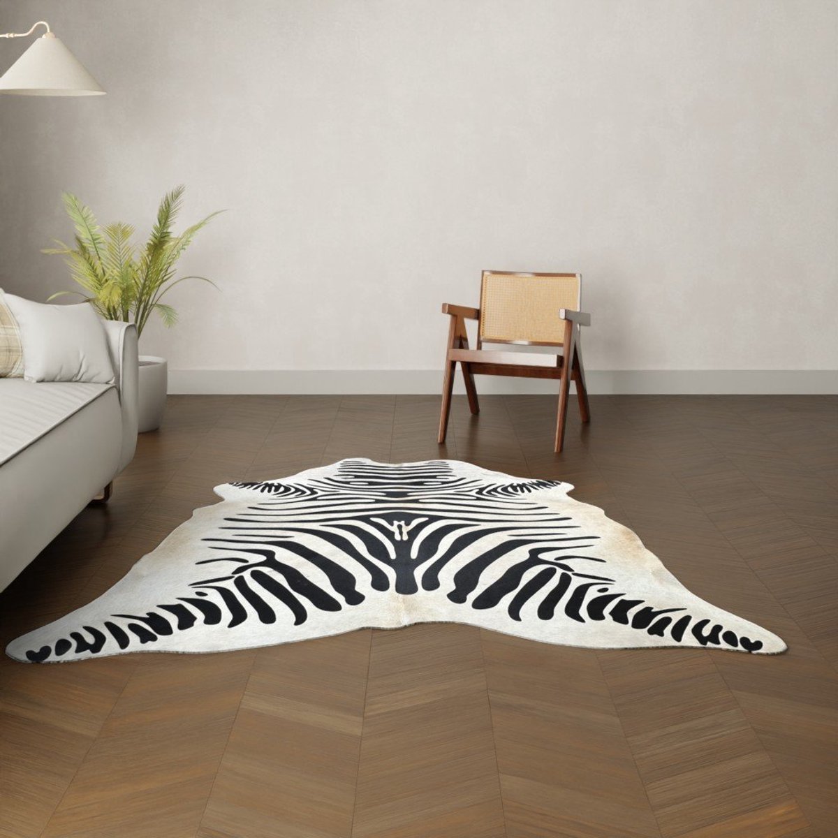 Zebraprint koeienhuid - zebra print koehuid vloerkleed - dierenprint koeienvel koekleed tapijt - koevacht met zebraprint