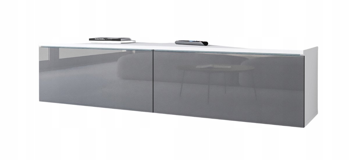 Modern TV-meubel - 140 cm breed - Wit Mat & Grijs Hoogglans - Inclusief LED - Zwevend of Staand