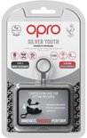 Opro Silver Youth Superior Fit Mouthguard verpakking. Met 'Compression cage for fitting included'.