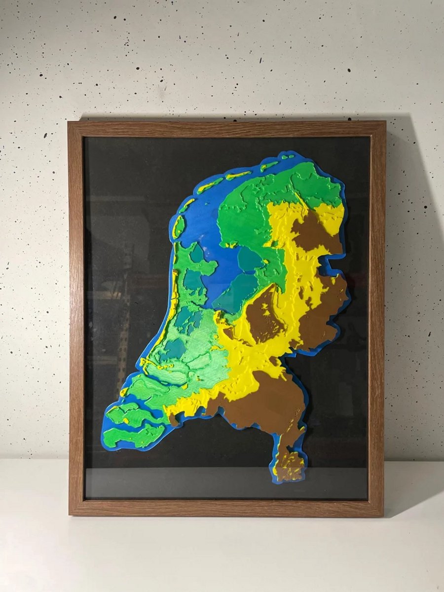 Hoogte kaart Nederland 3D Topo muur kunst voor school of studie kamer